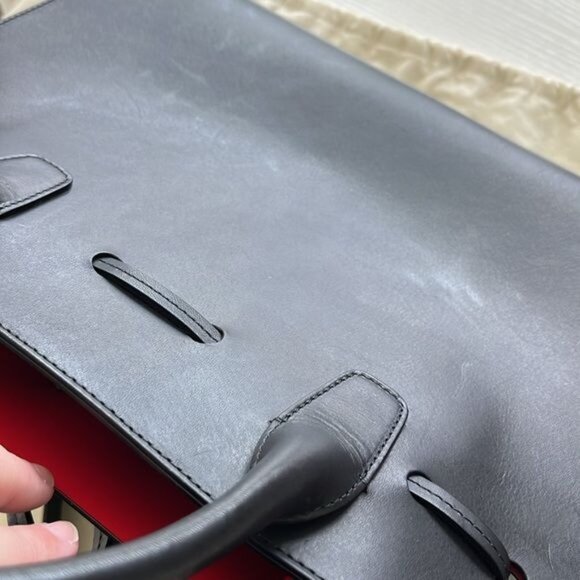 Mansur Gavriel Black RED Flamma Interior Lining Vegetable Tanned Leather Sun Bag - Picture 10 of 12